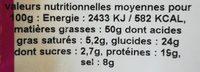Profruit 500G TOURNESOL GRILLES SALES Nutrition Label