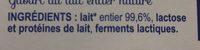 Yaourt Au Lait Entier Nature Ingredients