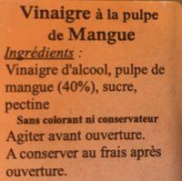 Vinaigre A La Pulpe De Mangue Ingredients