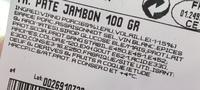 TR. Pate Jambon Ingredients