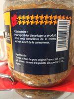 Pate Basque Pur Porc Au Piment D'Espelette BIRABEN Ingredients