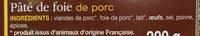 Pt De Foie De Porc Ingredients