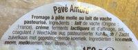 Fromage Au Lait Pasteuris PAVE D'AFFINOIS Ambr, 30%MG Ingredients