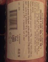 Saucisson A Cuire Ingredients