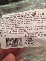 Saucisson Sec Ingredients