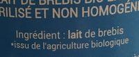 Lait De Brebis Entier Ingredients