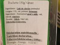 Bchette Nature Au Lait De Chvre Pasteuris, 200 Grammes, Marque Fromagerie Jacquin Ingredients