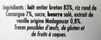 Riz Au Lait  La Vanille De Madasgascar Ingredients