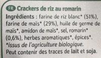 Crackers De Riz Au Romarin Ingredients
