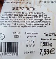Les Brasrades Saucisse Au Couteau Au Sel Fin La Barquette De 900 G Ingredients