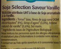 Soja Slection Saveur Vanille Ingredients