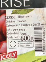 Cerises Bigarreaux Cat1 Cal26/28mm Ingredients