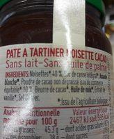 Noisette Cacao Sans Lait Ingredients