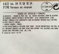 Ets Gueze Jambon Cuit Suprieur 4 Tranches Ingredients