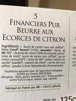 Financier Pur Beurre Aux Ecorces De Citron Ingredients