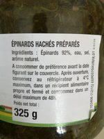 Epinards Hachs Ingredients