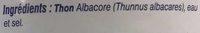 Thon Albacore Au Naturel Ingredients
