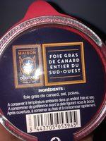 Foie Gras De Canard Entier Du Sud-ouest Ingredients