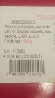 Pruneaux Fourrs Ingredients