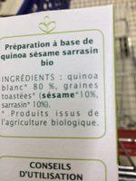Quinoa Ssame Sarrasin Ingredients