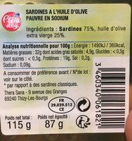Sardines Huile Olive 1-6 115G Allege En Sel Ingredients