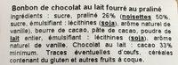 Bonbon De Chocolat Au Lait Fourr Au Pralin Ingredients