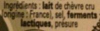 Chabichou Au Lait Cru Ingredients