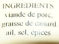 Saucisses Confites " La Graisse De Canard" Ingredients