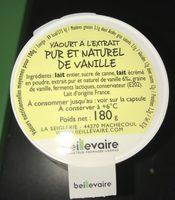 Yaourt A Lextrait Pur Et Naturel De Vanille Ingredients