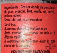 Pat De Campagne Ingredients