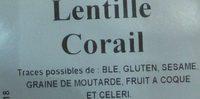 Lentille Corail Ingredients
