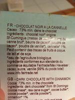 Chocolat Noir La Cannelle Ingredients