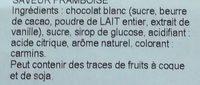 Chocolat Blanc Saveur Framboise Ingredients