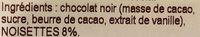 Chocolat Noir Noisette Ingredients