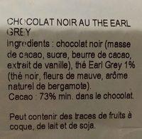 Chocolat Noir The Earl Grey & Fleurs Ingredients