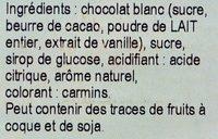 Chocolat Blanc Saveur Framboise Ingredients