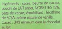 Tablette Chocolat Lait Noisettes Ingredients