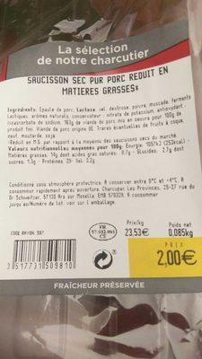 Saucisson Sec Pur Porc Rduit En Matires Grasses