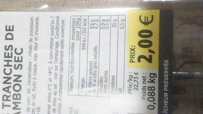 Fines Tranches Jambon Sec 2 Euros