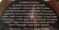 Le Quebecois Pur Sirop D'erable Ingredients