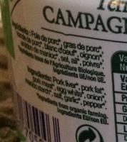 Terrine De Campagne BIO Ingredients