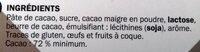 Chocolat Noir 72% Cacao Ingredients
