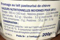 Fromage De Chvre Frais Rond 12 % Mat. Gr. Ingredients