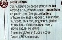 Chocolat Ptissier Lait & 5 Epices Ingredients