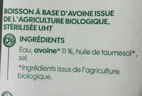 Boisson Avoine Ingredients