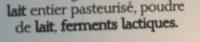 Yaourt Nature Ingredients