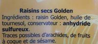 Raisin Golden Sachet 1 Recette 125 GR B / S Ingredients