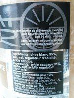 Choucroute Naturelle, 900 Grammes, Marque B Ton Rouge Ingredients