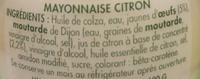 Mayonnaise Citron Ingredients