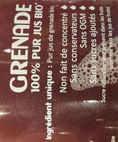 Grenade 100% Pur Jus Bio Ingredients